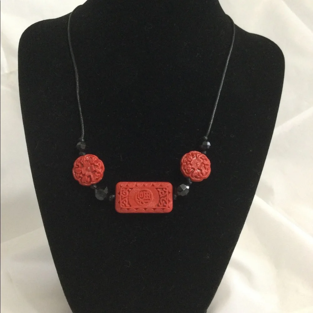 Vintage Red & Black Far East Hemp Cord Necklace with AGP Fasteners - Picture 3 of 7